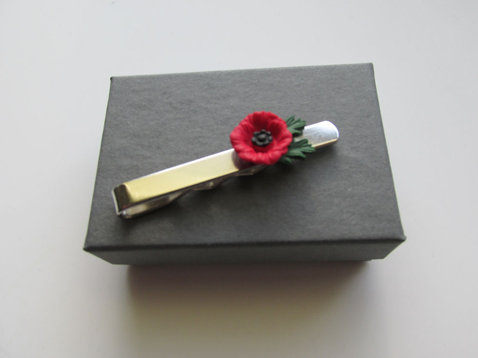 Thumbnail: Handmade Fimo Red & Black Poppy Flower Mens Tie Pin Slide Clip