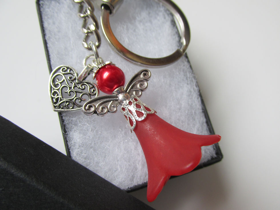Thumbnail: Handmade Miniature Red Guardian Angel Fairy Heart Charm Keyring