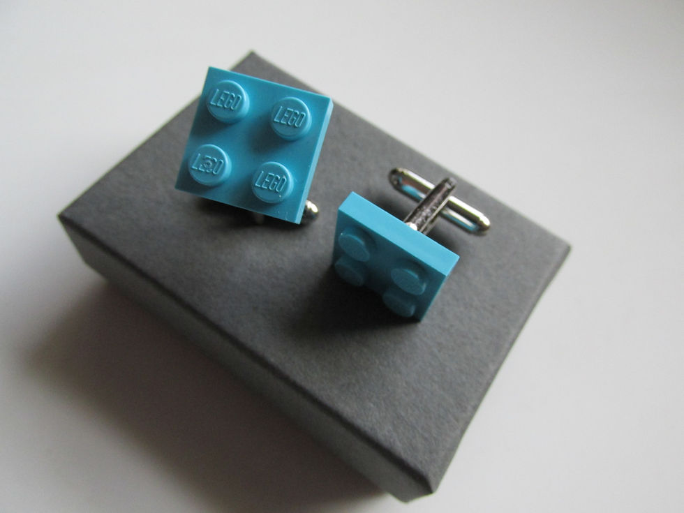 Thumbnail: Handmade Lego Themed Turquoise Blue Brick - Silver Plated Cufflinks