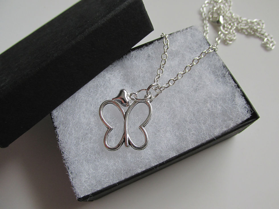 Thumbnail: Handmade Tibetan Silver Butterfly & Mini Heart Charm - Chain Neckla