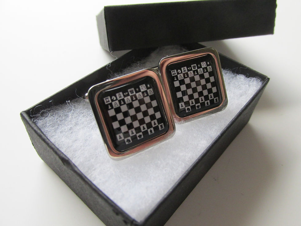 Thumbnail: Handmade Chess Board Themed - Silver Plated Mens Square Cufflinks - Gift Boxed