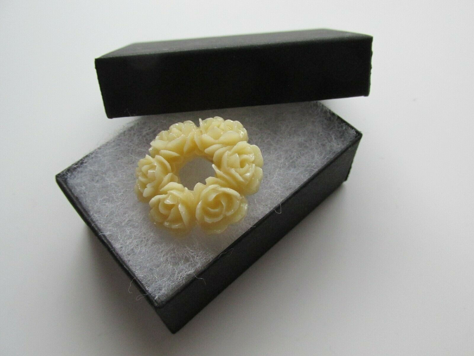 Handmade Cream Rose Flower Wreath Brooch Pin - Boxed