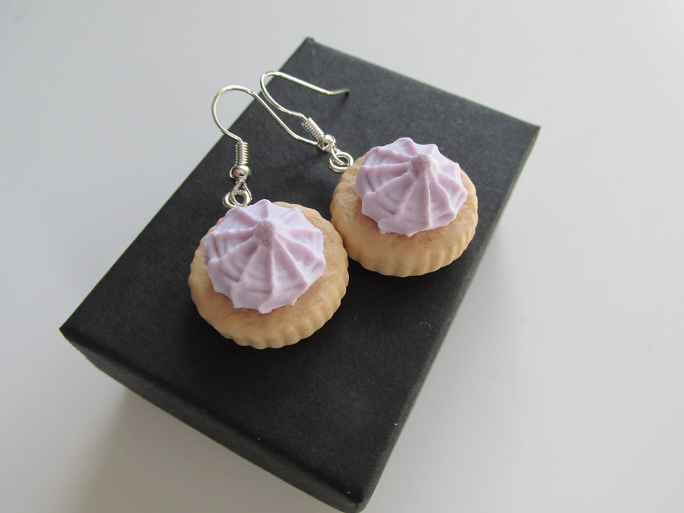 Thumbnail: Handmade Fun Lilac Iced Gem Biscuit Inspired Earrings - Gift Boxed
