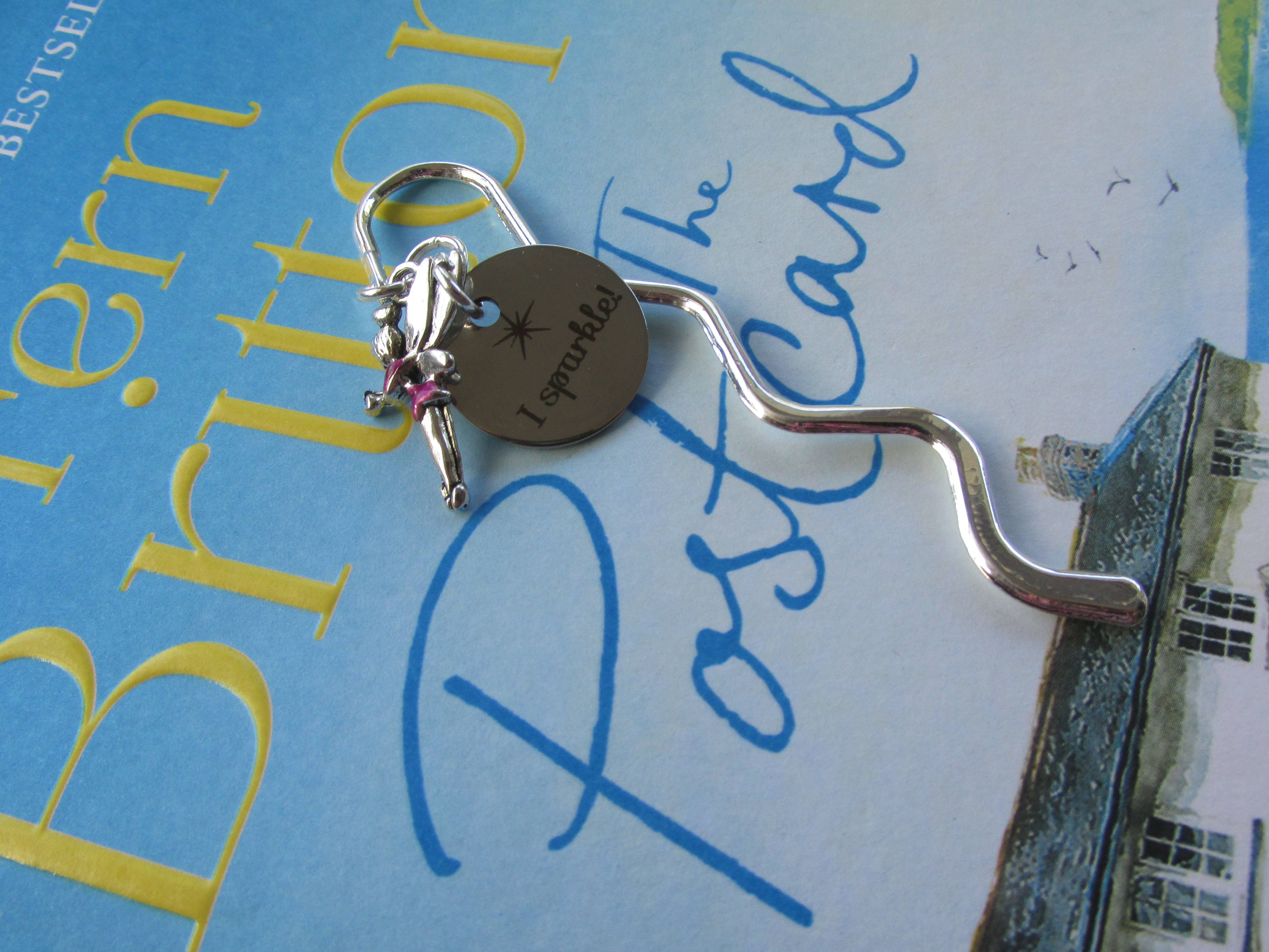 Handmade - Pretty Pink Plum Fairy 'I Sparkle' Silver Plated Mini Wavy Bookmark