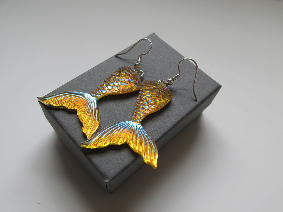 Thumbnail: Handmade Gold Mermaid Fish Tail Charm Earrings