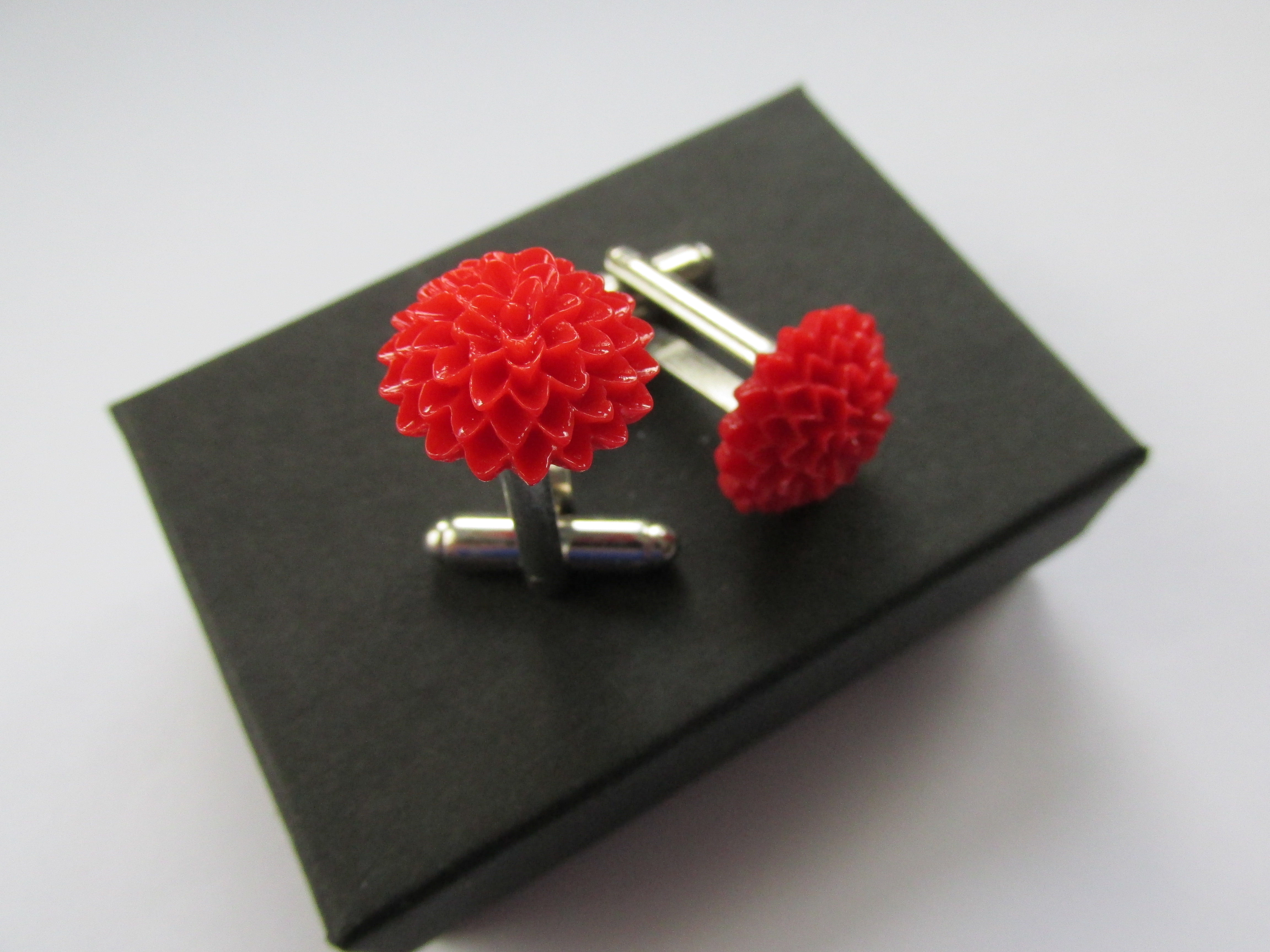 Handmade Red Dahlia Flower - Mens Cufflinks