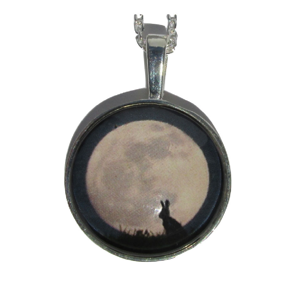 Thumbnail: Handmade Round Glass Mounted - Watership Down - Rabbit Silhouette Pendant Chain