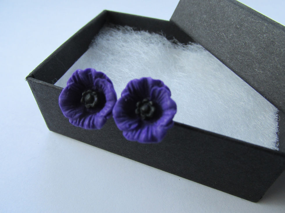 Thumbnail: Handmade Fimo - Purple Poppy Inspired Flower Stud Earrings - Gift Boxed