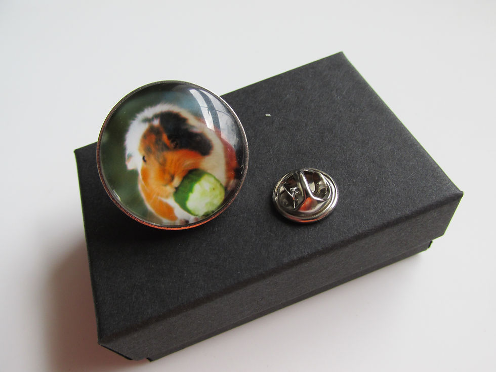 Thumbnail: Handmade Black Brown White Guinea Pig Pet Themed - Round Lapel Pin Badge