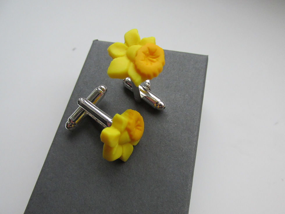 Thumbnail: Handmade Fimo Yellow Spring Daffodil Flower Mens Cufflinks