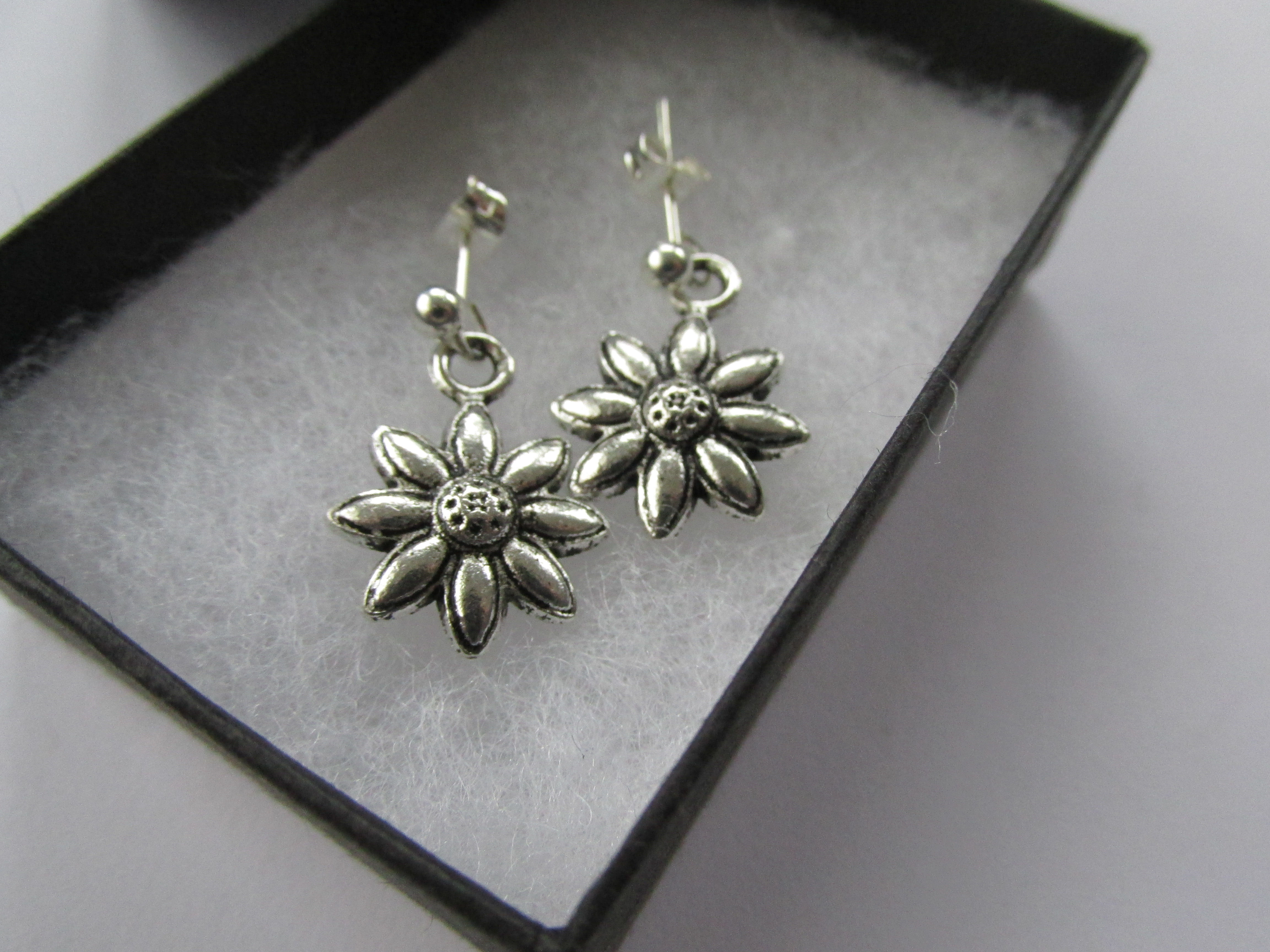 Handmade Tibetan Silver Sunflower Dangle Earrings