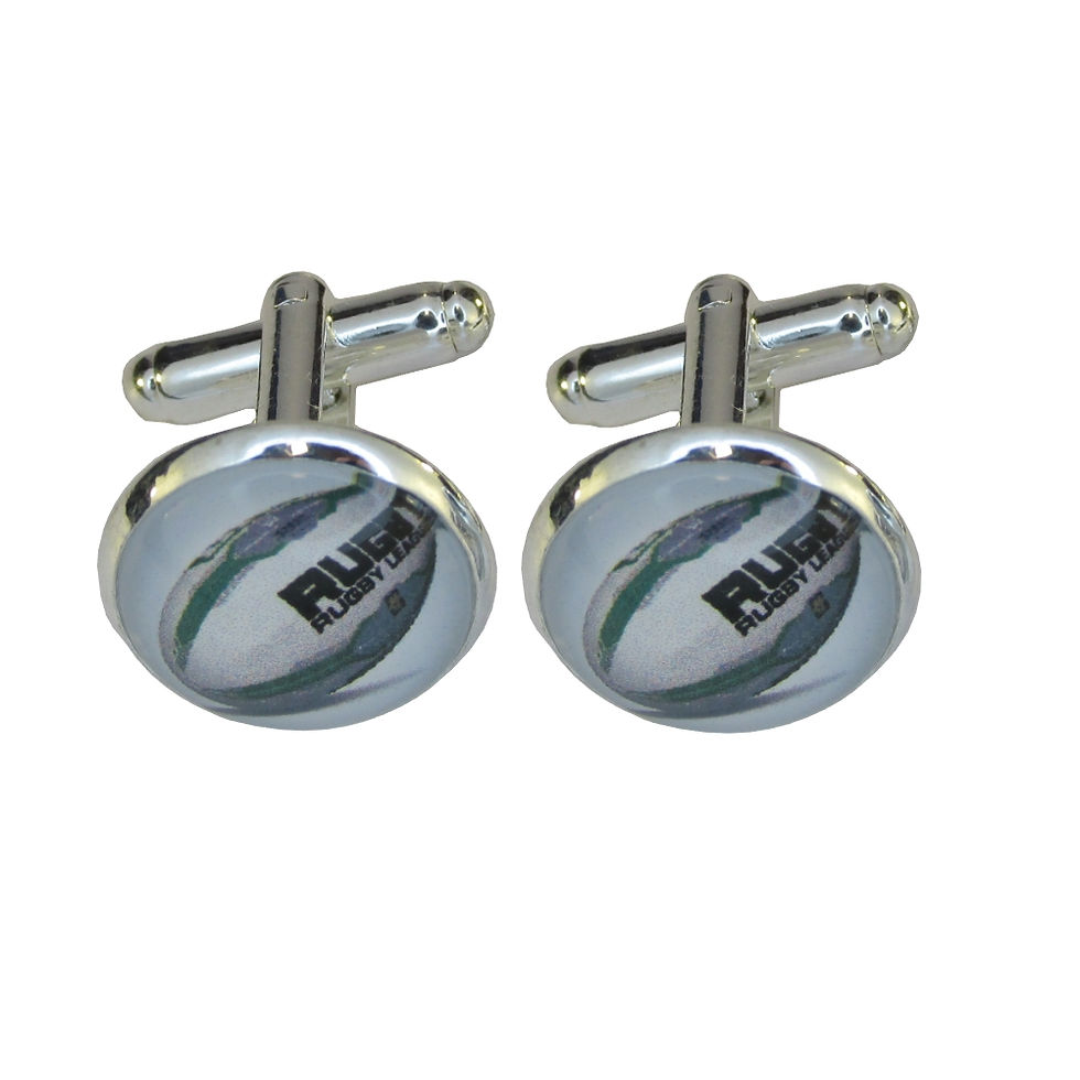 Thumbnail: Handmade Sports Inspired - Rugby Ball - Mens Silver Plated Cufflinks