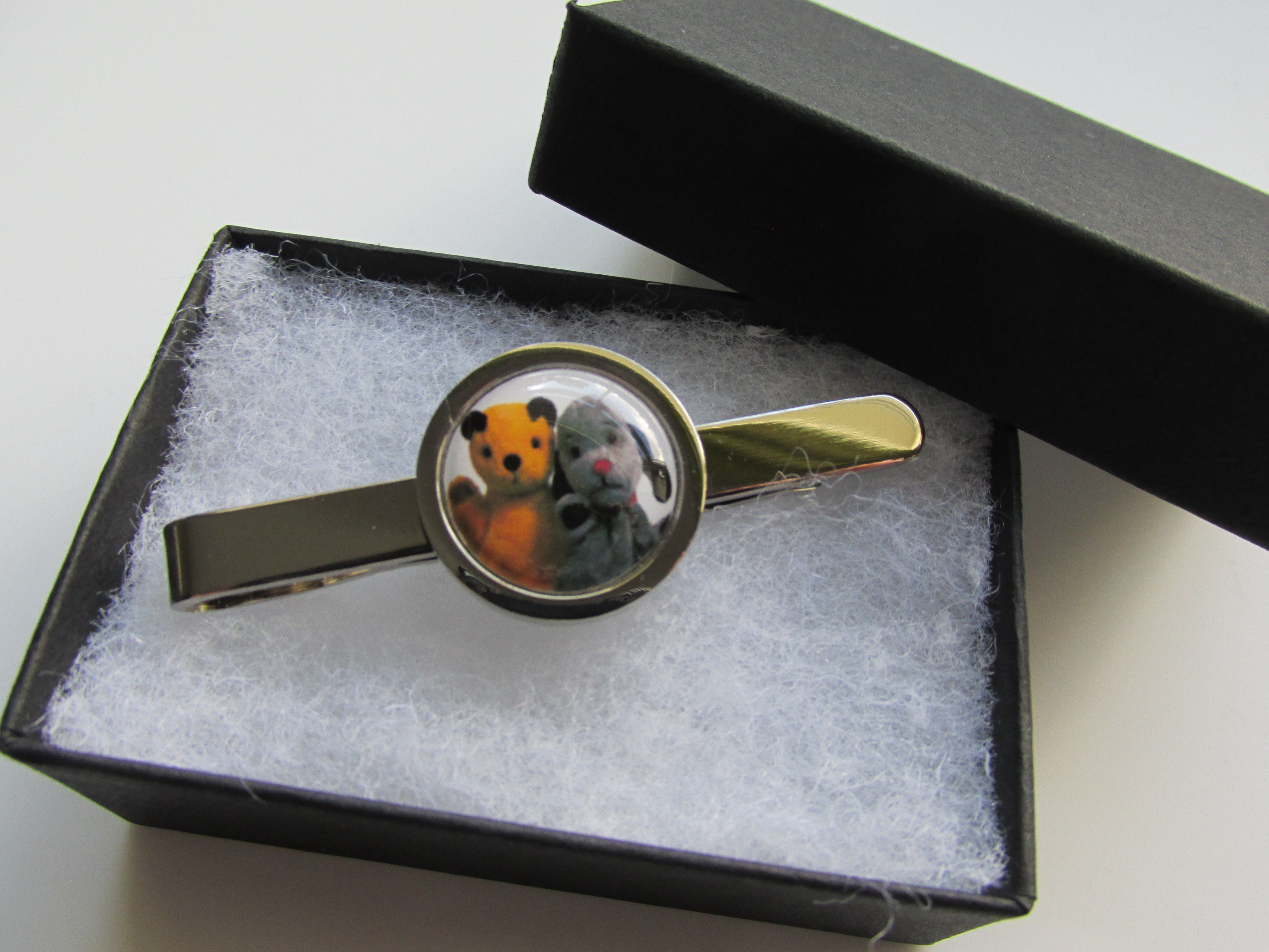 Handmade Sooty & Sweep Puppet Design - Silver Finish Tie Pin Slide
