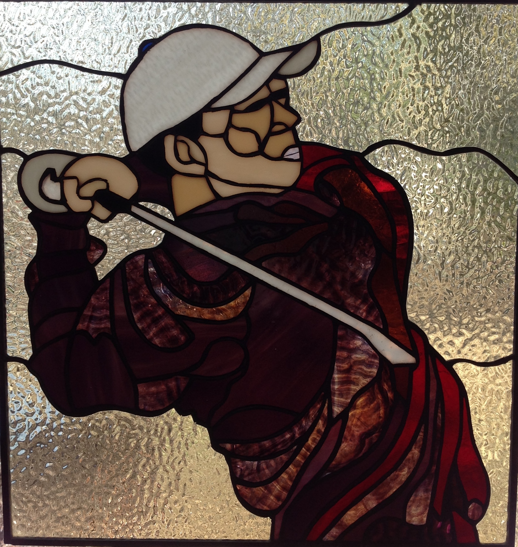 Stained glass Golfer close up