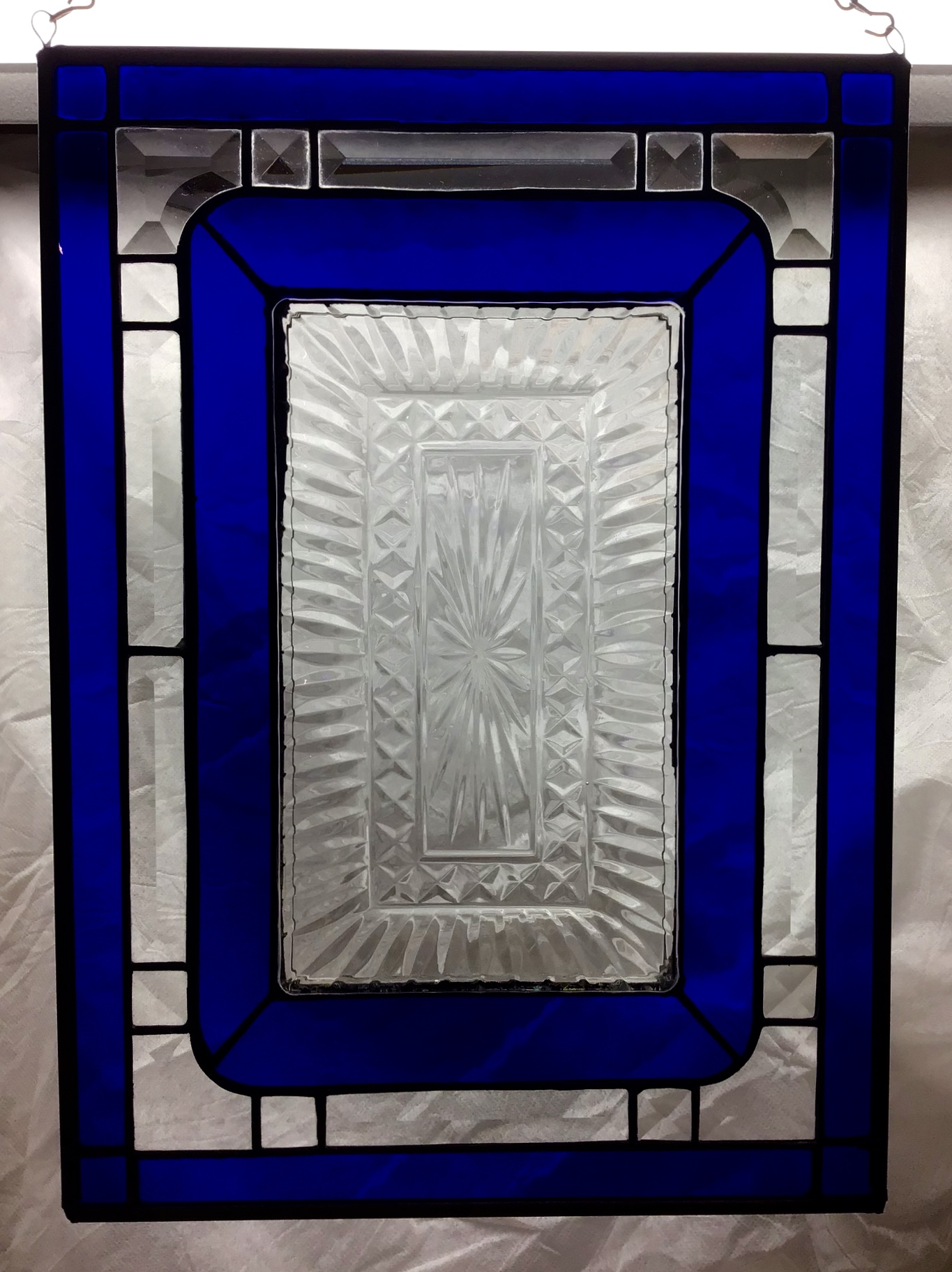 Stained glass panel with cut glass p