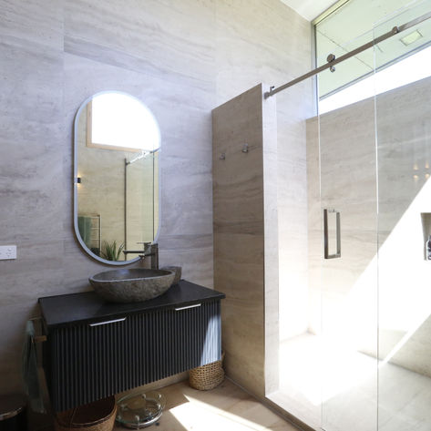 Custom wardorbe with MDF dark Oak woodgrain panels and mirror sliding door
