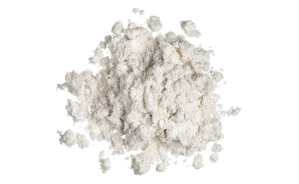 A pile of fine, white powder on a white background. The texture appears soft and granular, with no visible text or other objects.