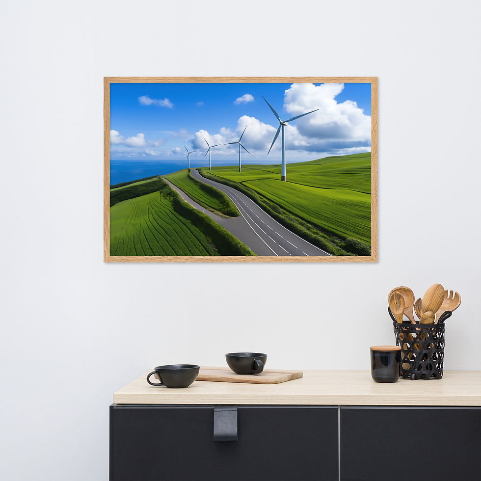 Framed wind turbines on a green hill, DesignByGade