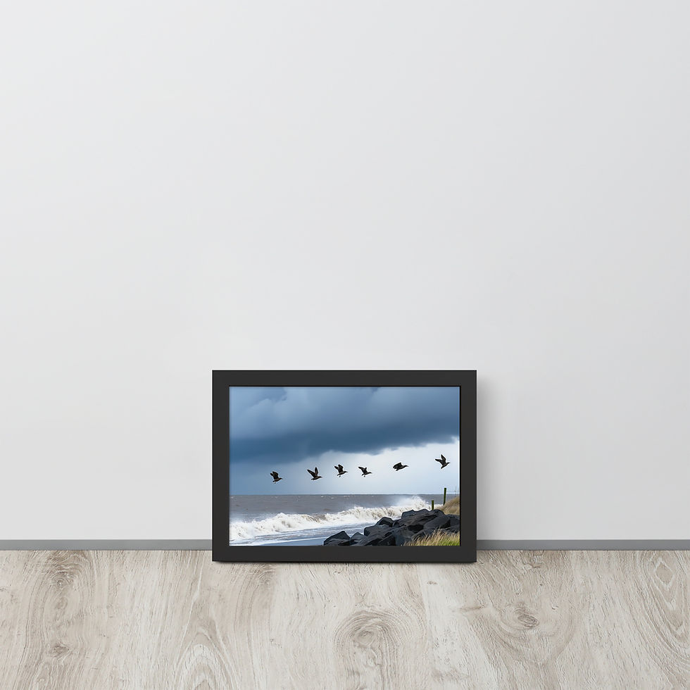Thumbnail: Framed Two Trees Winter Dawn – Serene Snowy AI Art Poster by DesignByGade