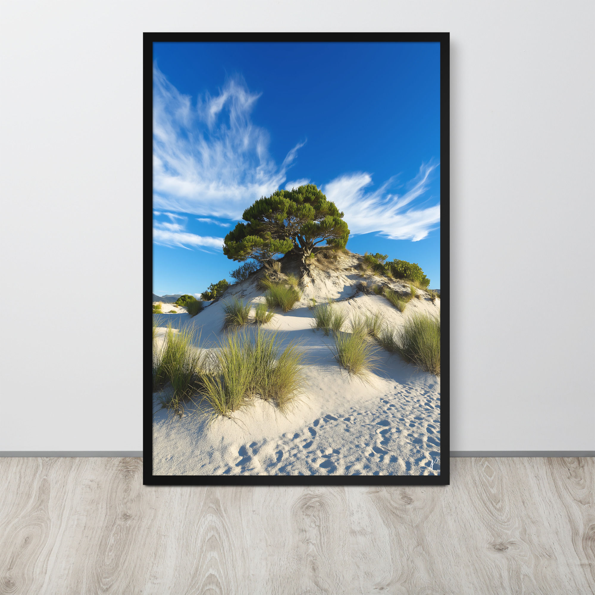 Framed Lakeside House Among Trees – Tranquil Retreat AI Art Poster by DesignByGade