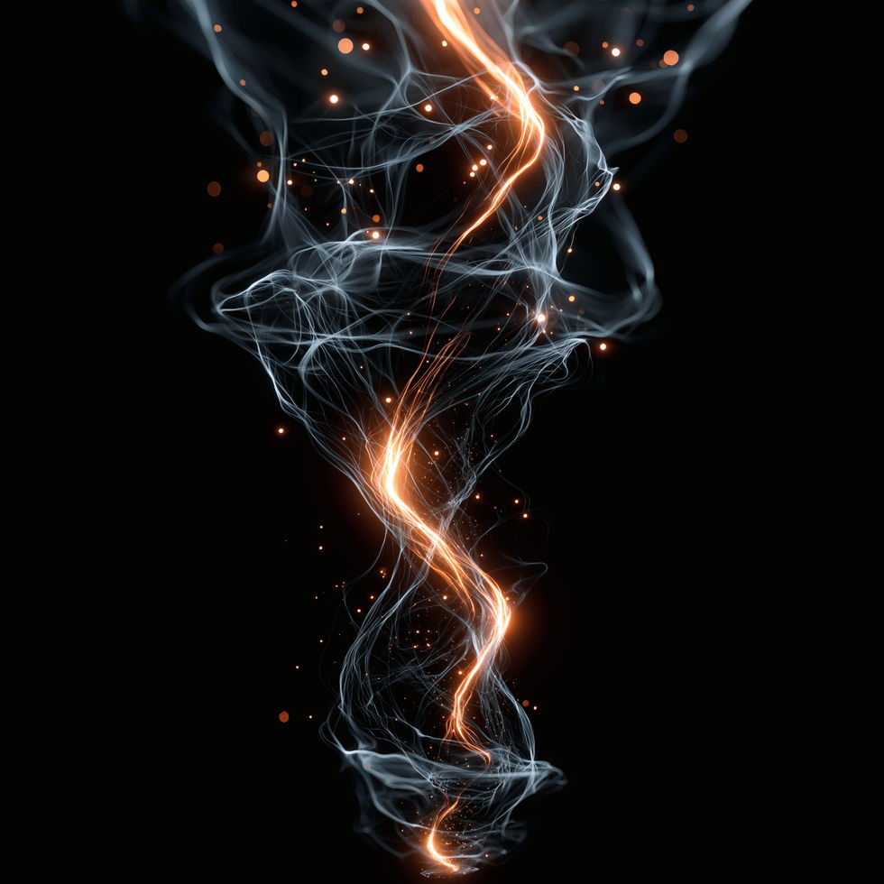 An abstract AI-generated design featuring a vibrant, twisting energy current surrounded by delicate, swirling patterns, set against a dark background.