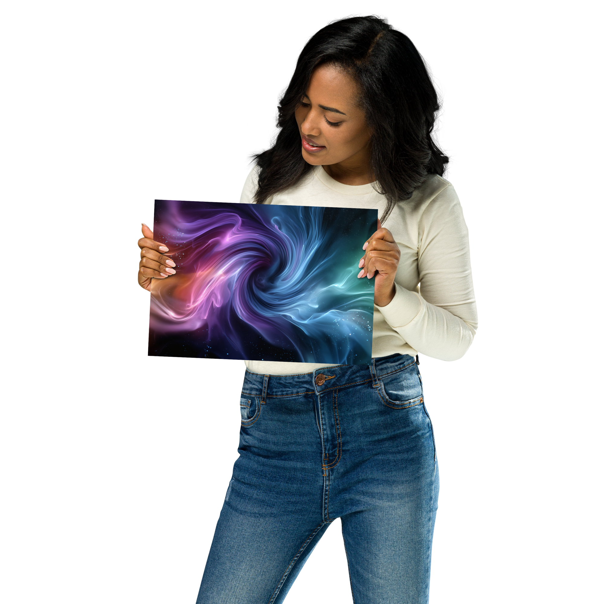 Woman holding Sparkling Innovation AI Art Poster