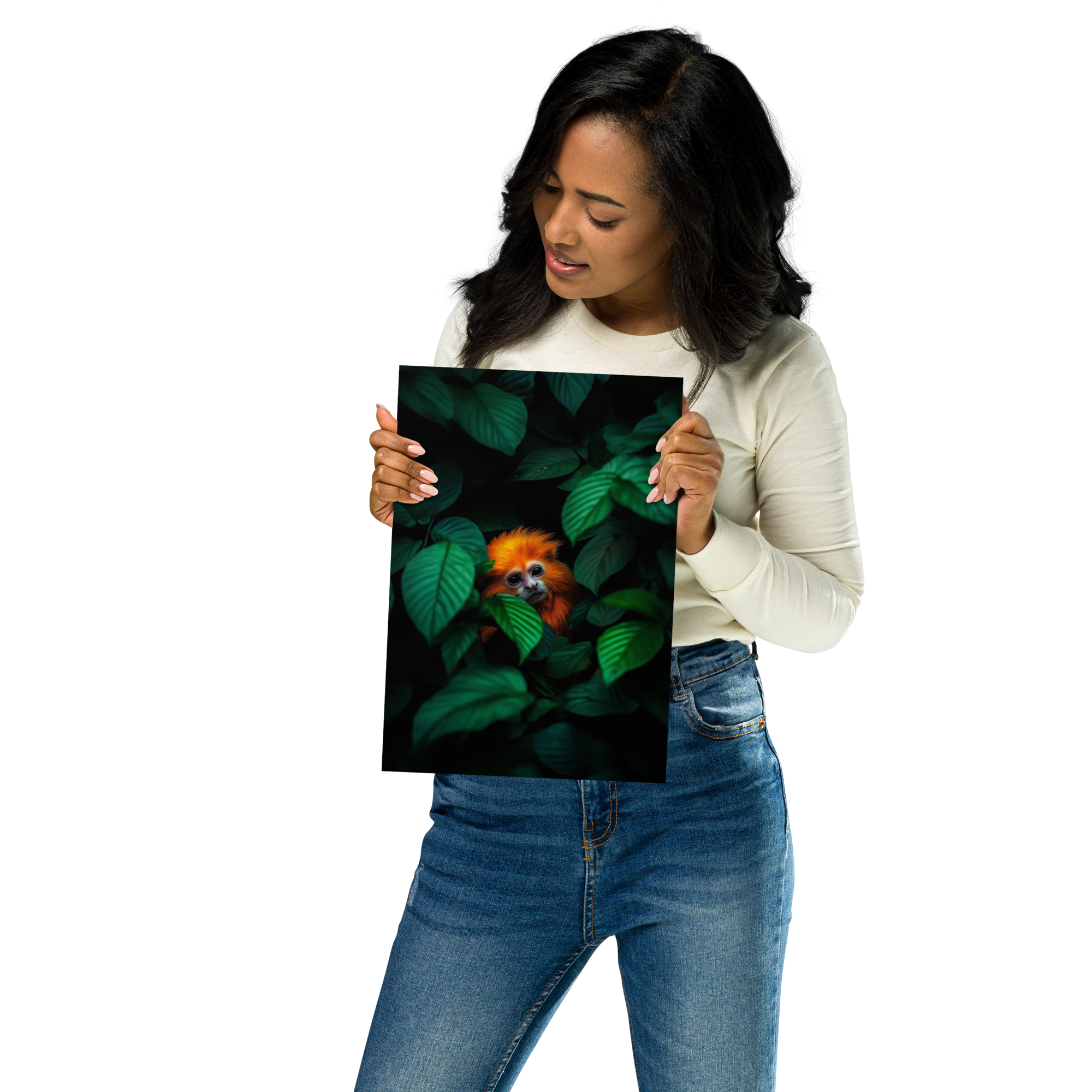 Woman holding a poster featuring a Gorilla Family image, DesignByGade.