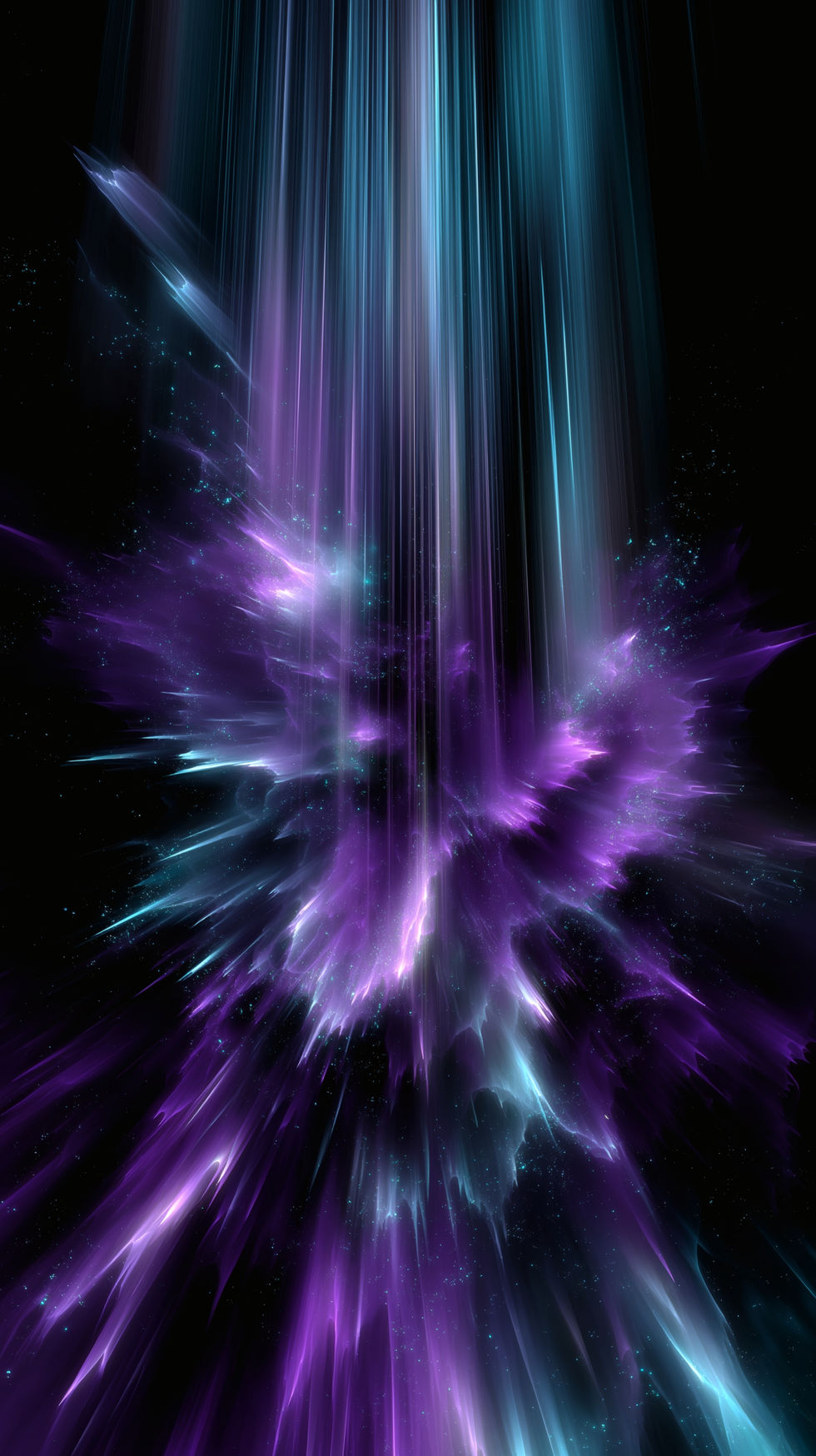 An AI-generated image depicting an otherworldly explosion of vibrant light and color set against a stark backdrop, conveying a strong sense of cosmic energy and ethereal beauty.
