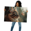 Thumbnail: a woman with long dark hair holding a large portrait of a cat, realistic, detailed, intricate, high quality, lifelike, 8k resolution