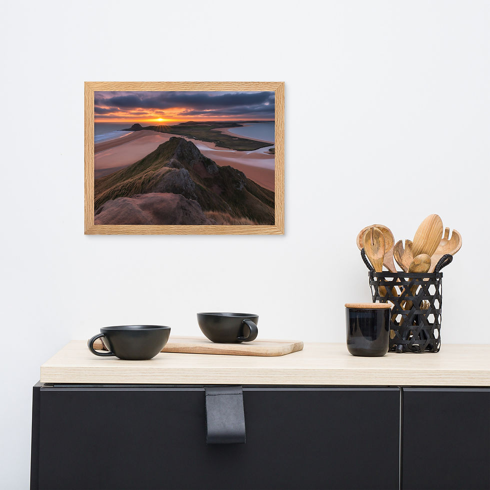 Thumbnail: Sunset over the ocean, framed artwork on a white wall.