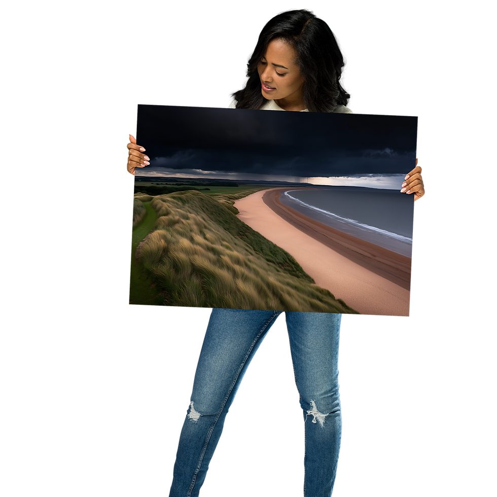 Thumbnail: Woman holding a Framed Coastal Storm – Dramatic Seascape AI Art Poster by DesignByGade