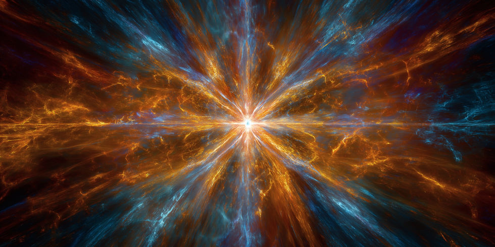 Vibrant fractal cosmic energy burst with glowing light on a dark space background.