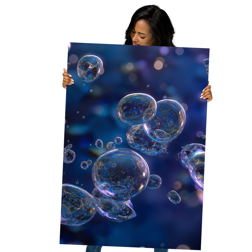 Thumbnail: Woman looking at blue bubbles with blurred background DesignByGade