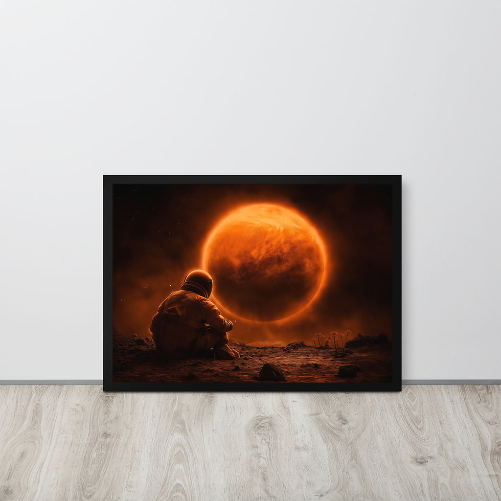 Thumbnail: A person gazing at a large planet, Planet Gazer AI art poster by DesignByGade.