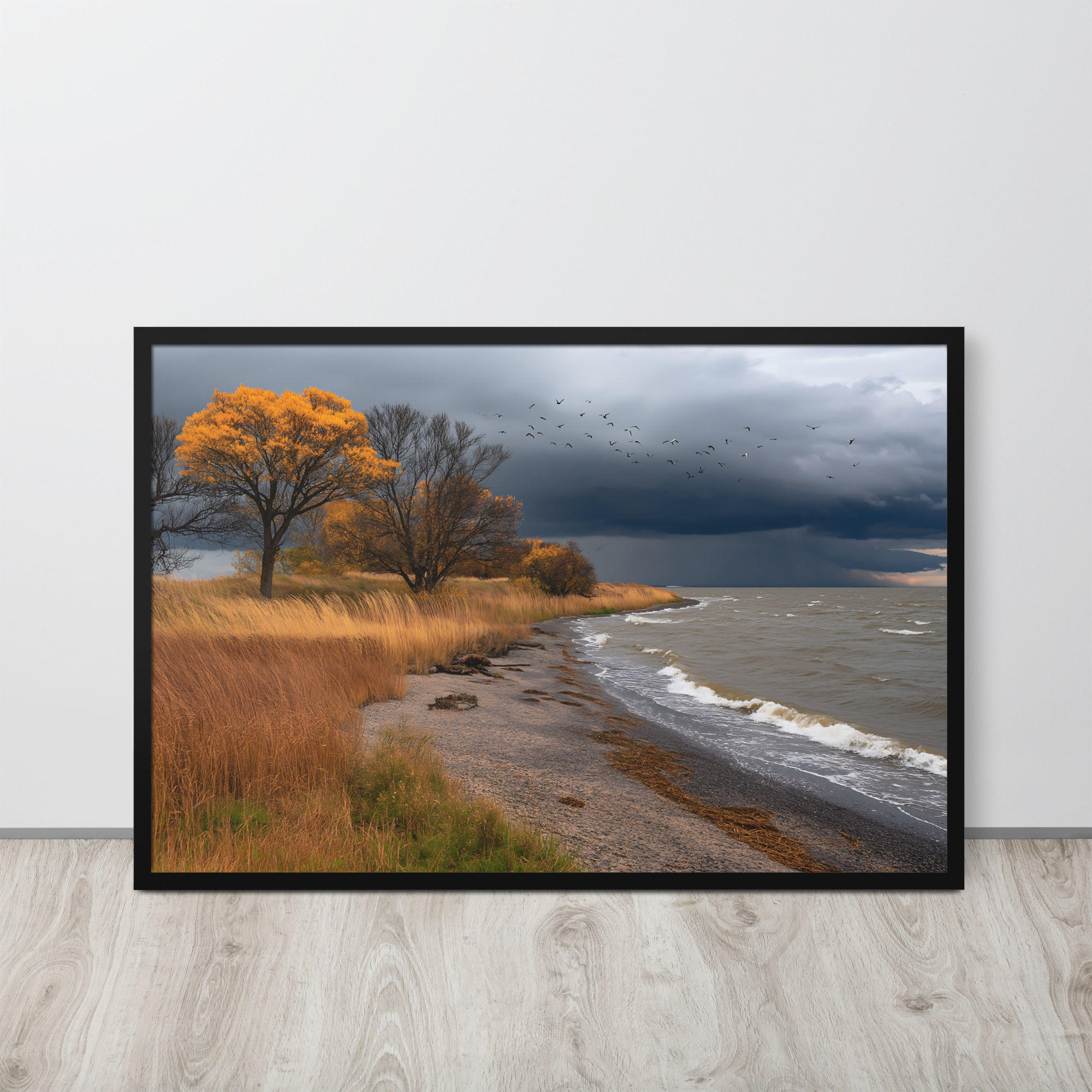 Pink Sunrise Winter Path framed poster by DesignByGade