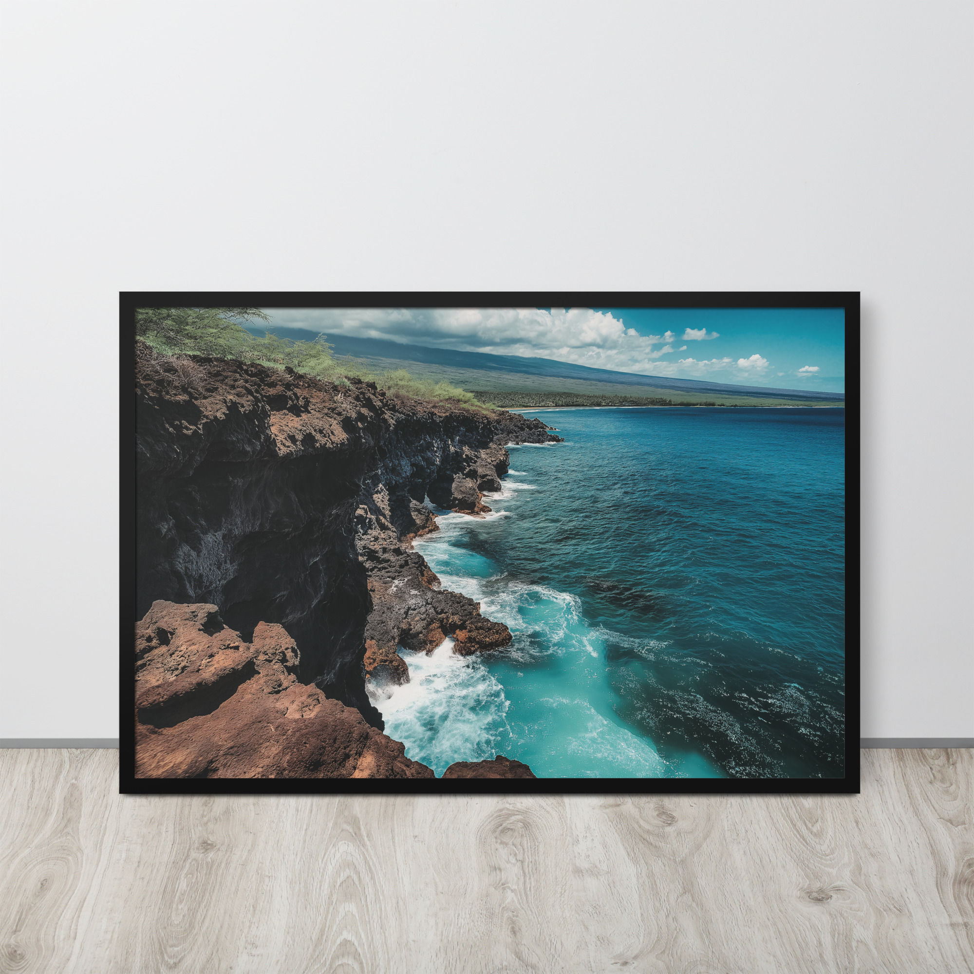 Framed Coastal Trail scenic beach path AI art poster by DesignByGade.