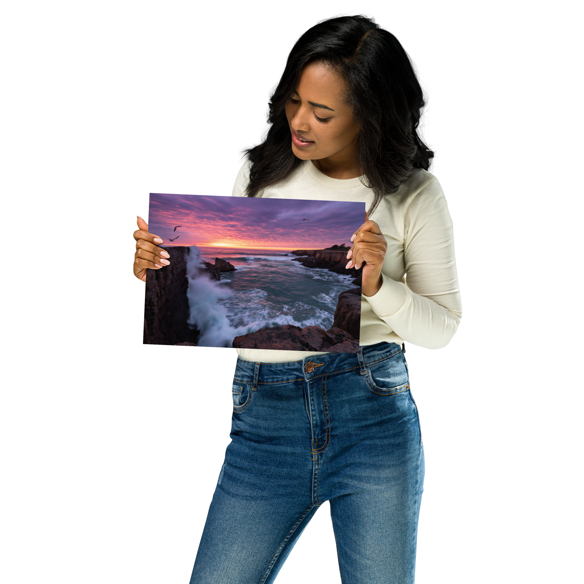 Woman holding Silhouette Water Reflection AI Art Poster from DesignByGade