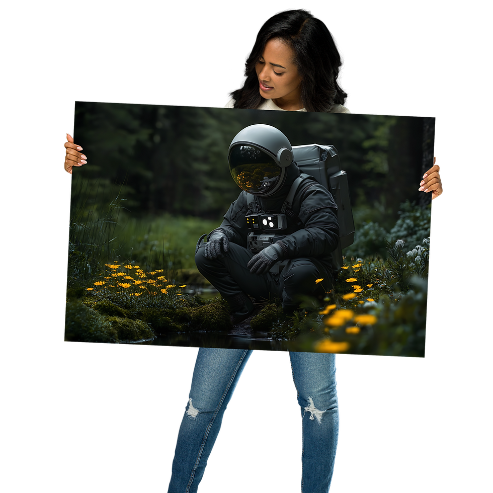 Thumbnail: Woman holding a framed Planet Gazer poster, DesignByGade
