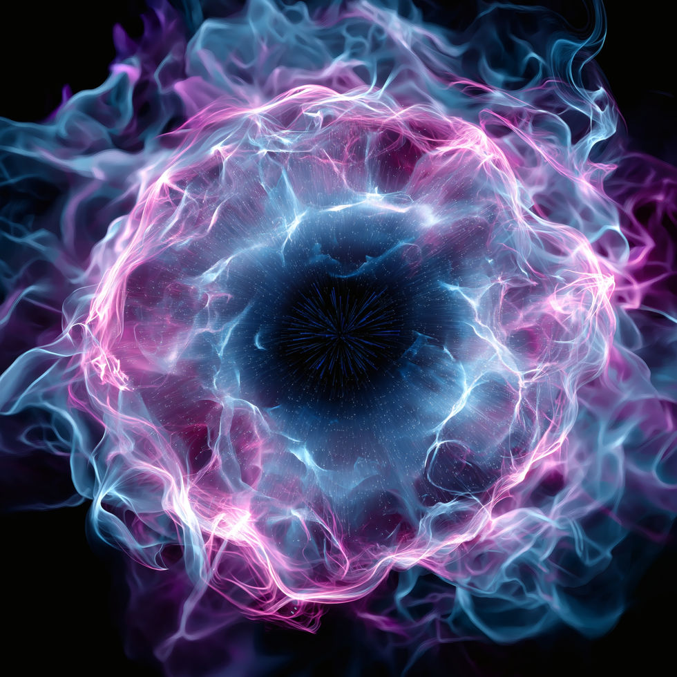 An abstract AI-generated depiction of energy, with swirling patterns of blue and pink surrounding a central point against a dark backdrop.