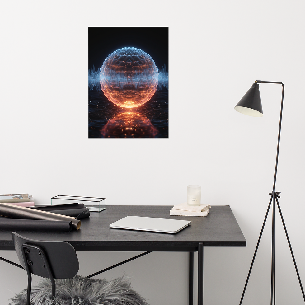 Thumbnail: Abstract Sphere + Sound Waves (Orange/Blue) Poster