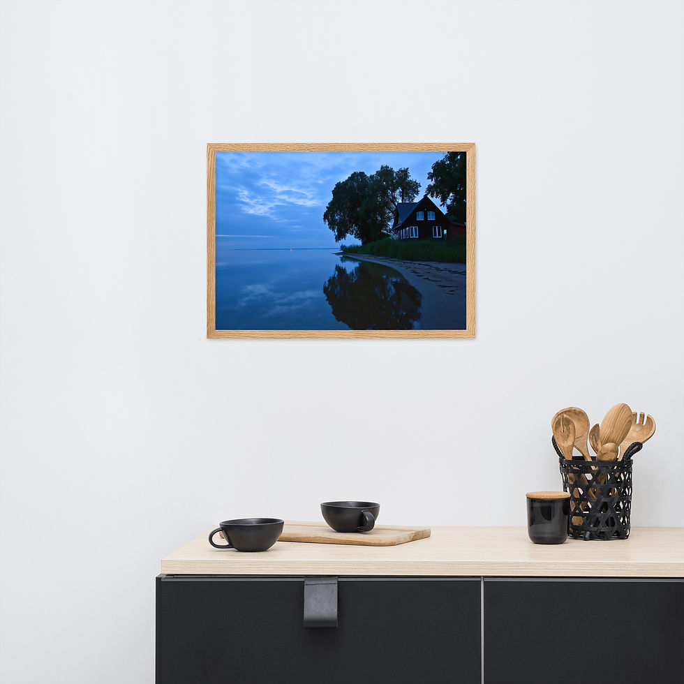 Thumbnail: Lakeside house among trees AI art print by DesignByGade