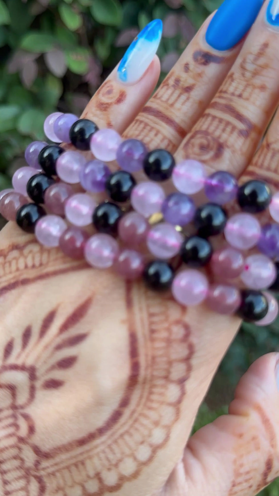 Thumbnail: Mixed Bracelets RoseQuartz, Obsidian, Amethyst and starwberry Quartz