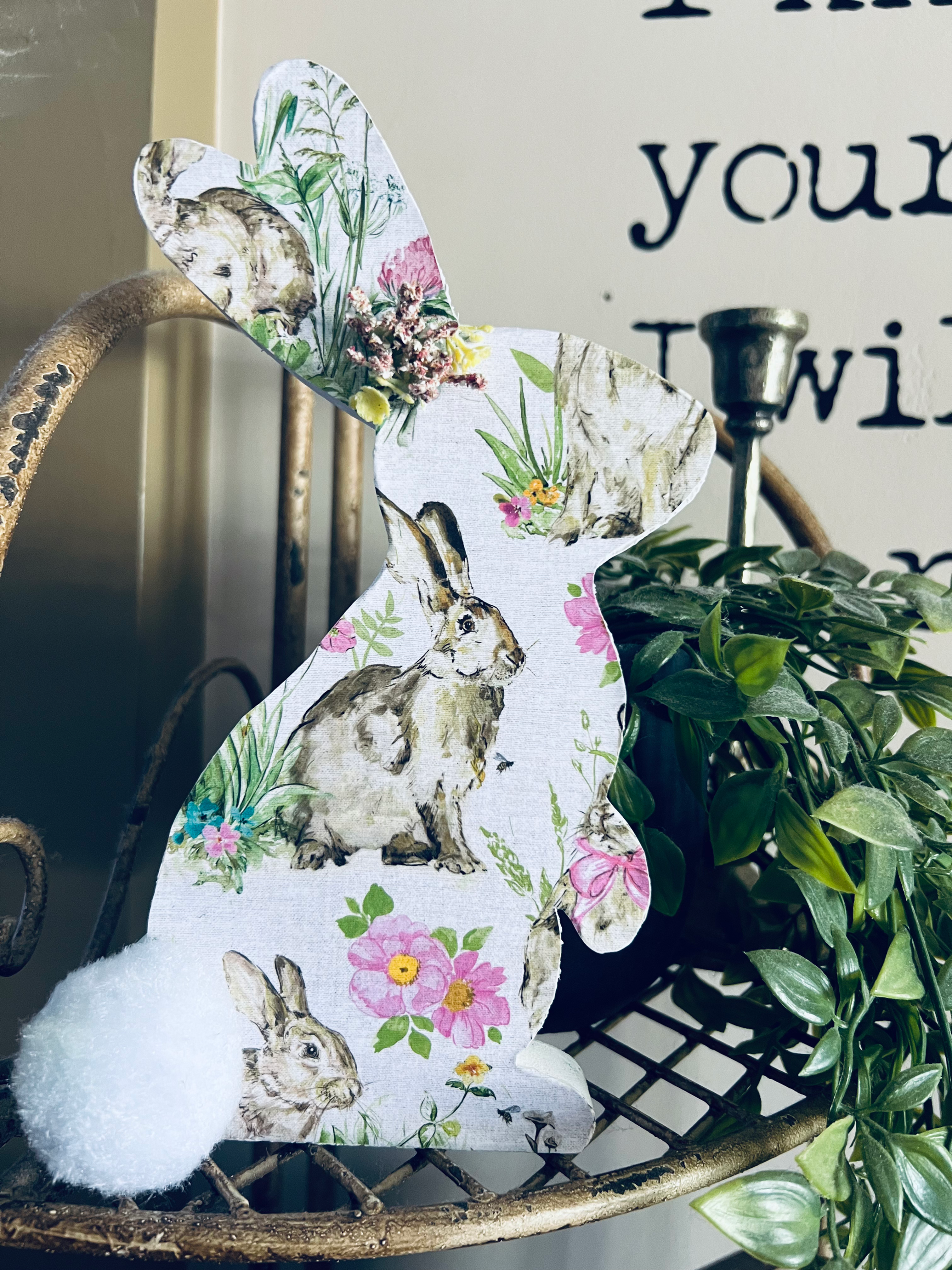 Vintage Floral Wooden Bunny