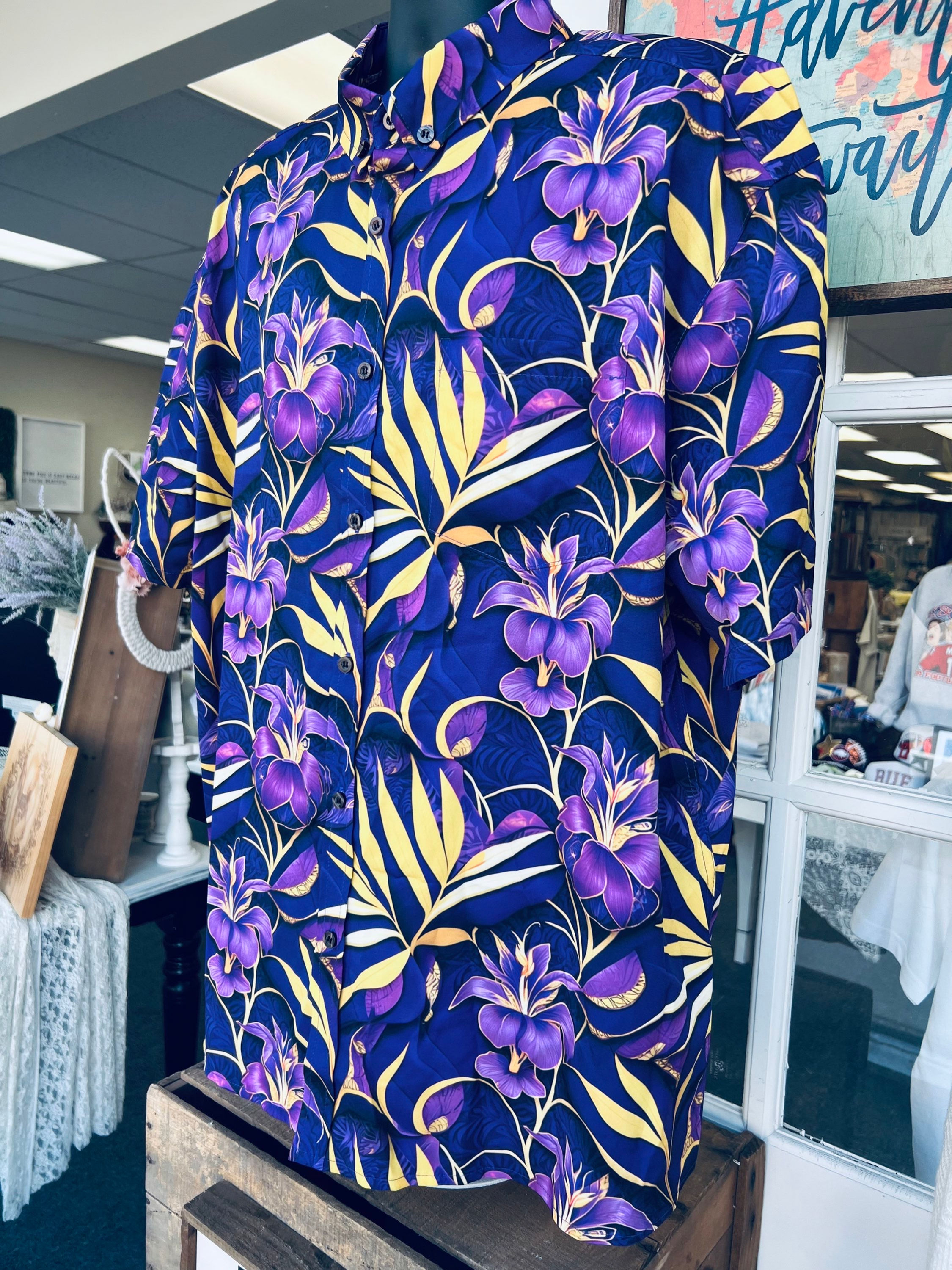 Purple Palms Button Up Tee