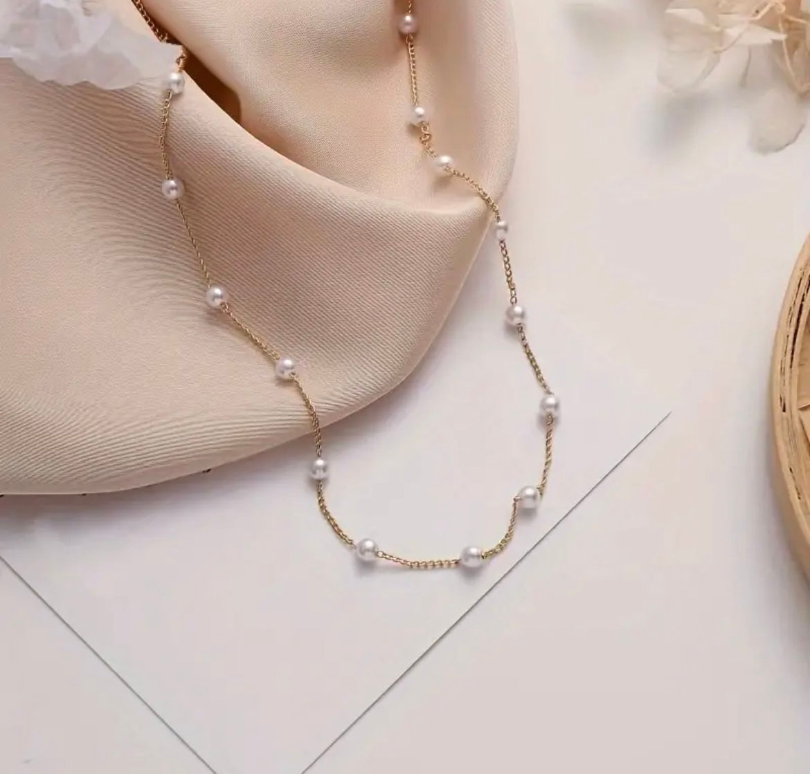 Golden Chain Pearl Necklace 