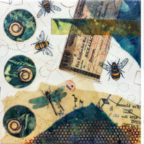 Encaustic & mixed media. Each painting in this diptych measures 8"x8". Wired and ready to hang in any configuration. 