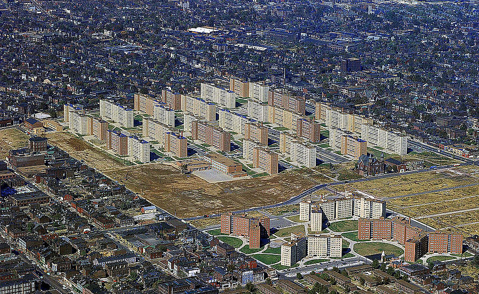 Bird's eye view of the Pruitt-Igoe Housing Complexe, St. Louis.