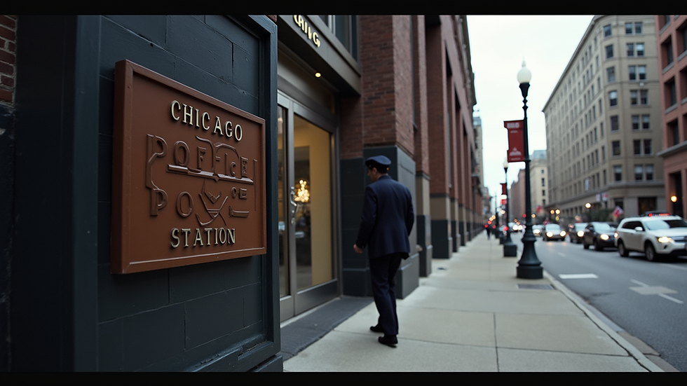 Eye-level view of a Chicago police station exterior