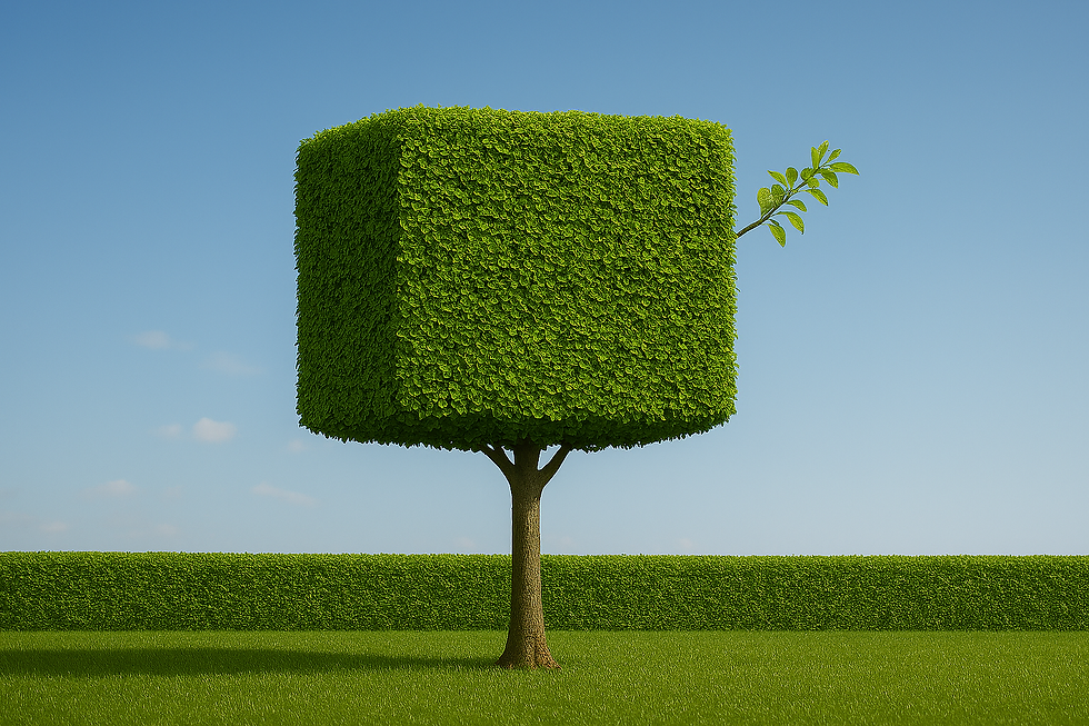 Un arbre taillé en cube avec une branche qui ressort