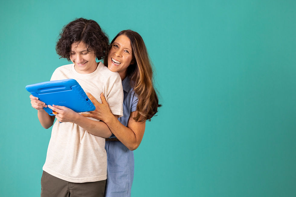 Teen with iPad and parent